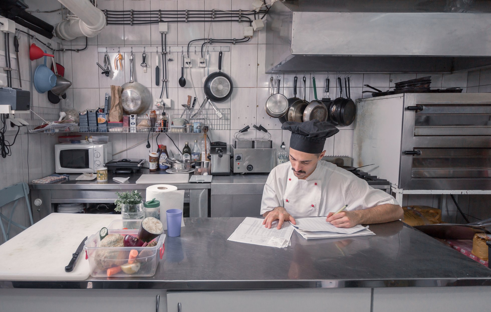 Chef Ordering Writing Papers Kitchen